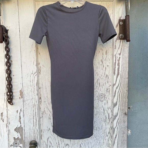BooHoo Bodycon T-Shirt Dress Women's Size 6 Grey Basic Rib Crew Neck Dress New - Picture 7 of 14